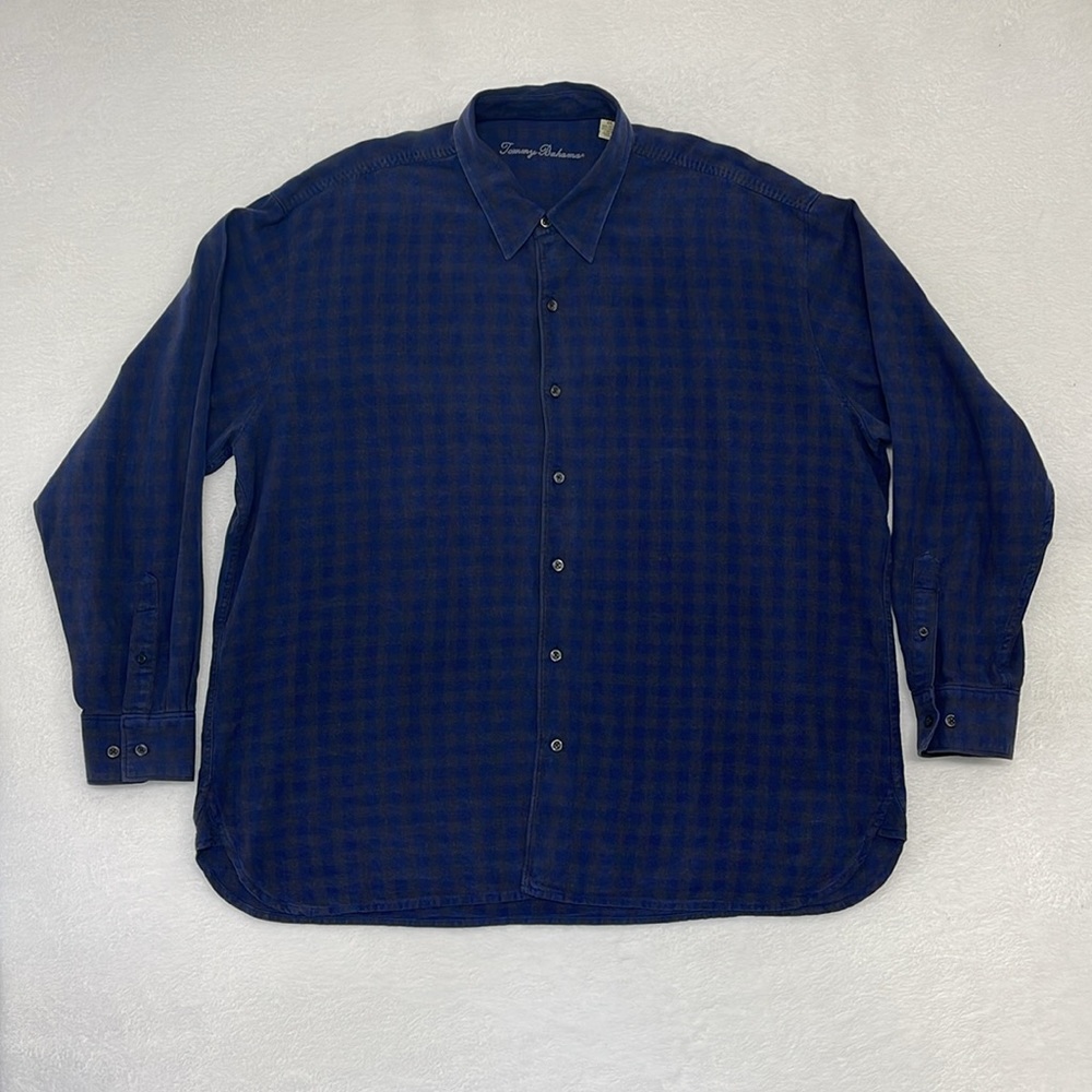 Tommy Bahama Men's Long Sleeve Plaid Button Shirt Grey Blue sz XXL